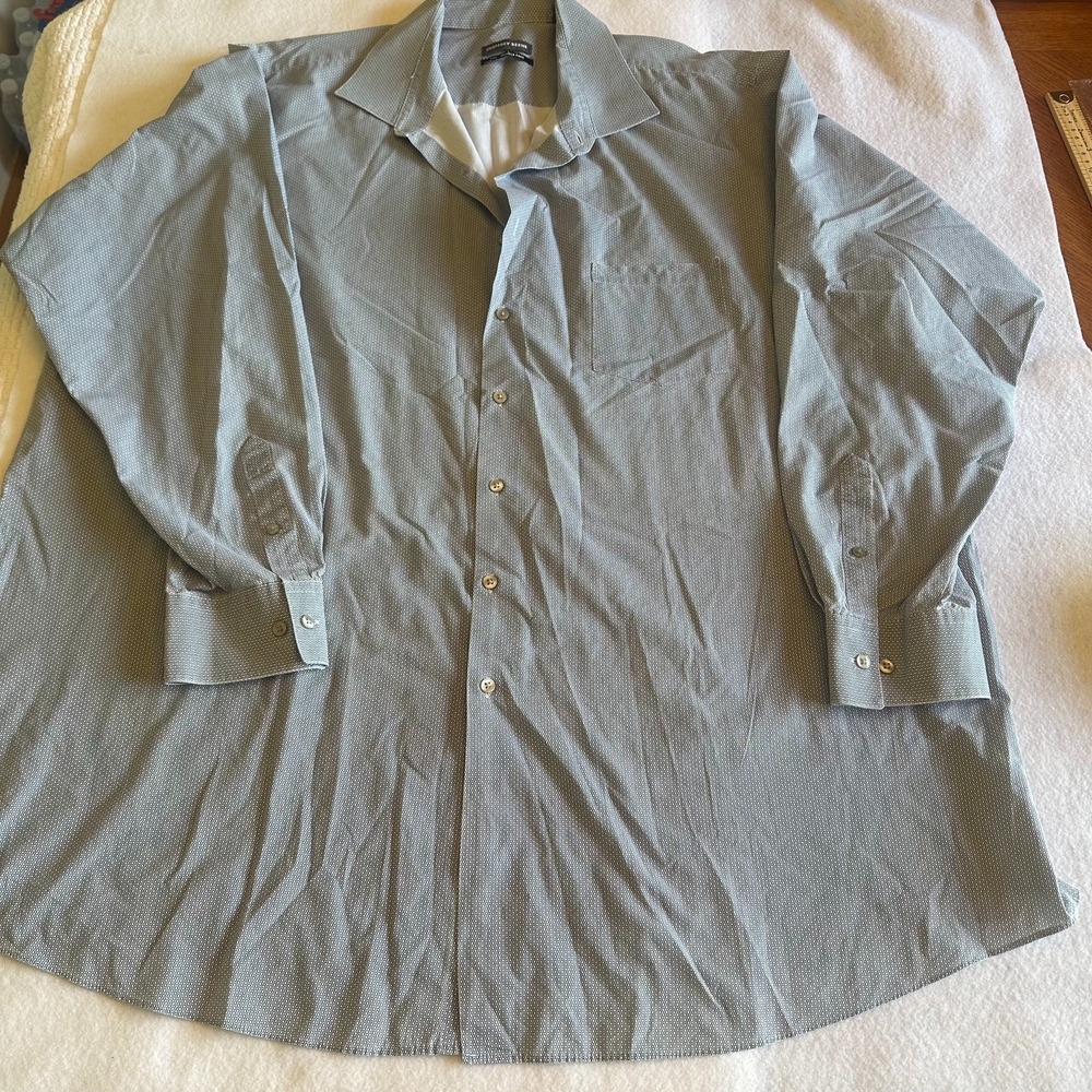 Geoffrey Beene Mens Tall Dress Shirt Blue Size 20‎ 37 38 Wrinkle Free Geometric